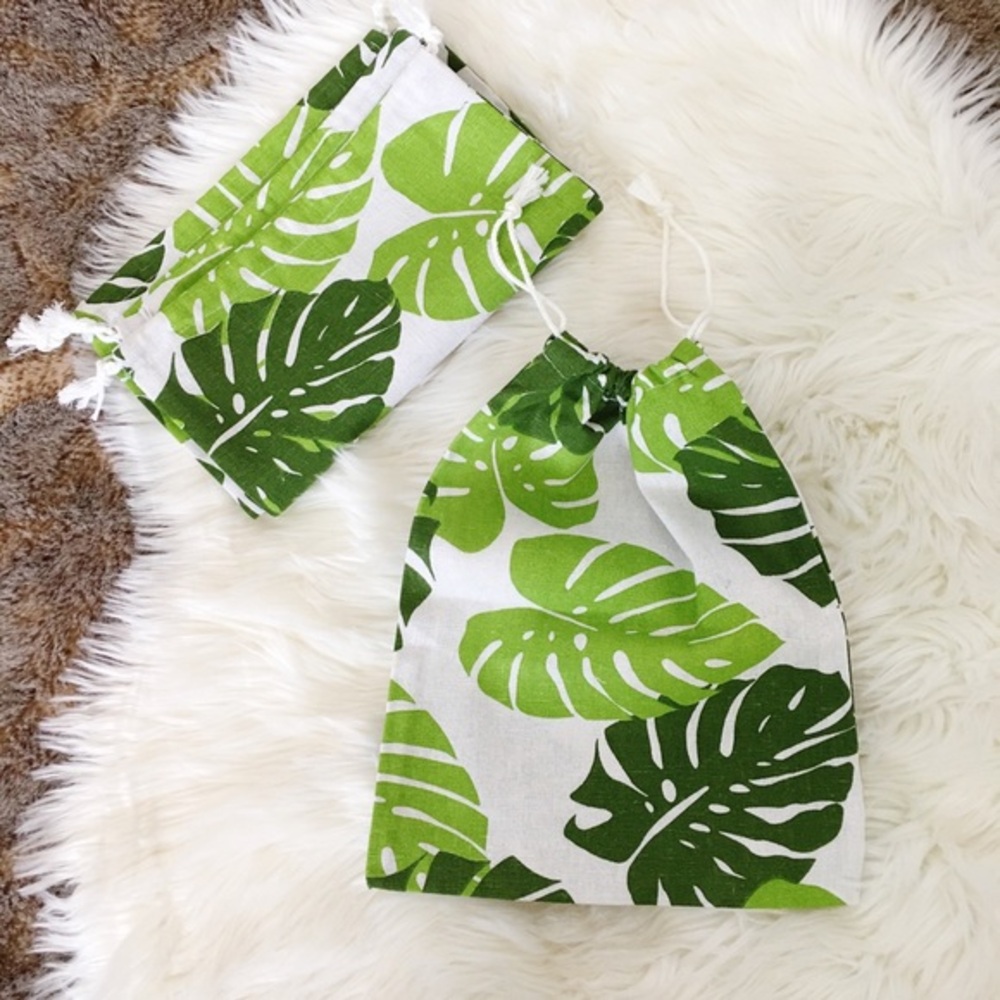 New Leaf 🍃 Print Canvas Produce Drawstring Canvas Bags
